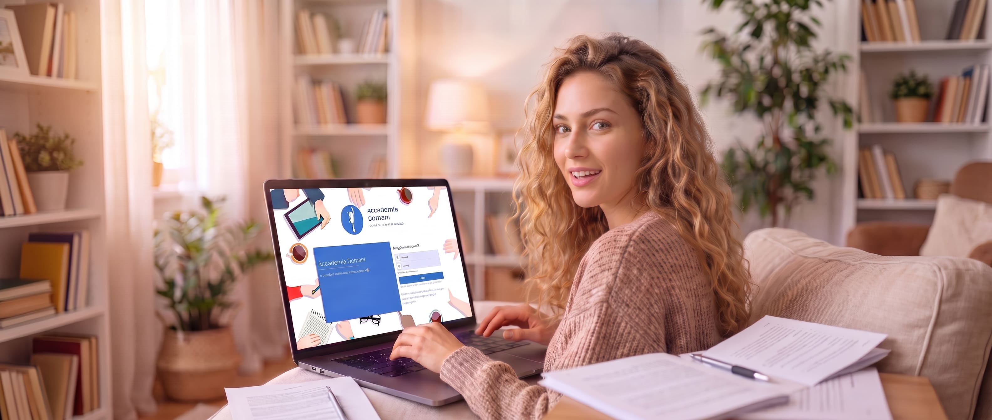 Studentessa di Accademia Domani al lavoro sul suo laptop Studentessa di Accademia Domani al lavoro sul suo laptop